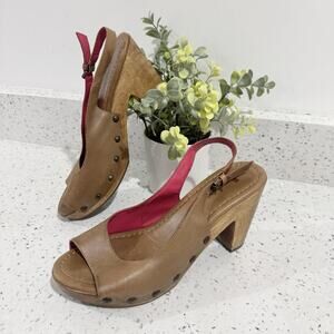 Boden brown leather peep-toe clog sandals Wooden Heels 39